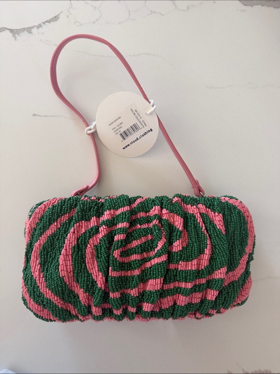 STAUD Handbags - STAUD Pink & Green Beaded Swirl Clutch